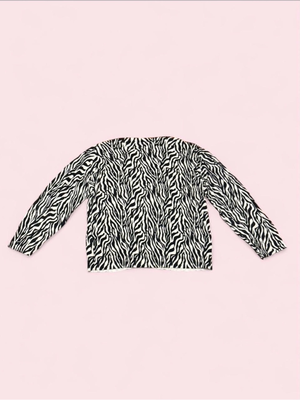Rafaella Petite Zebra Cardigan Sweater M/L Black White Y2K Button Up 100% Cotton - Picture 5 of 7